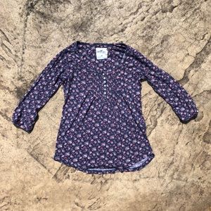 S H&M Navy Floral 3/4 Length Shirt.